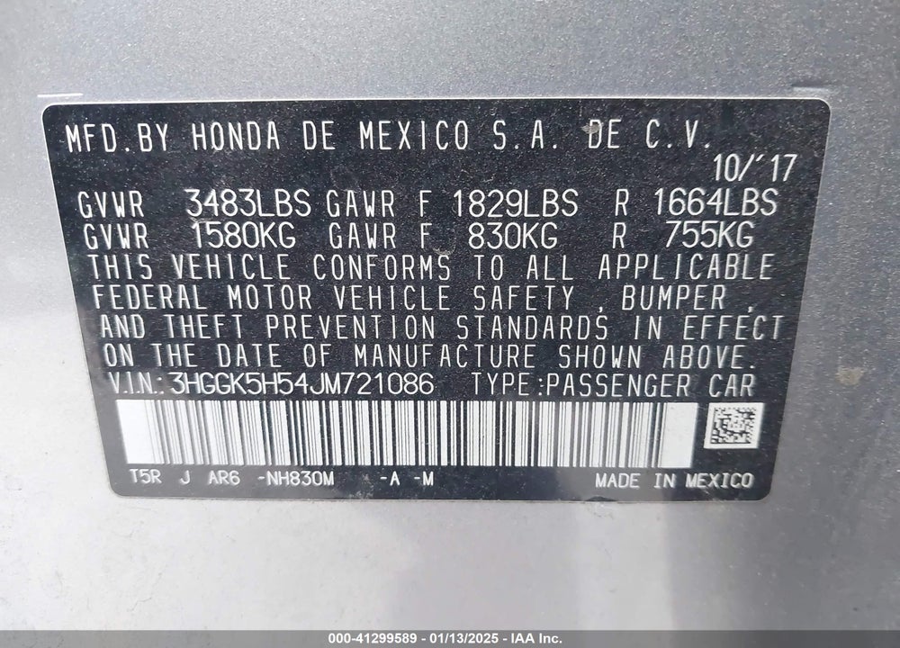 2018 HONDA FIT VIN: 3HGGK5H54JM721086
