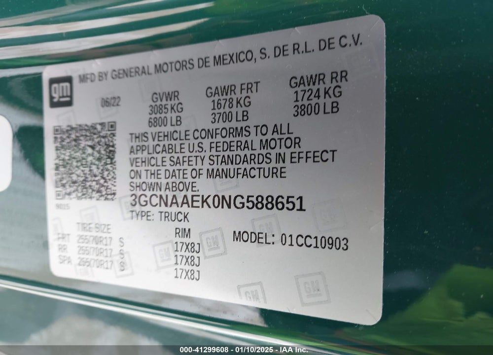 2022 CHEVROLET SILVERADO 1500 2WD LONG BED WT VIN: 3GCNAAEK0NG588651
