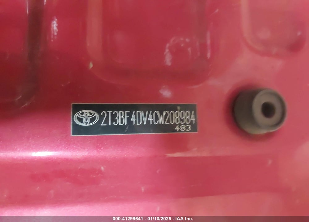 2012 TOYOTA RAV4 VIN: 2T3BF4DV4CW208984