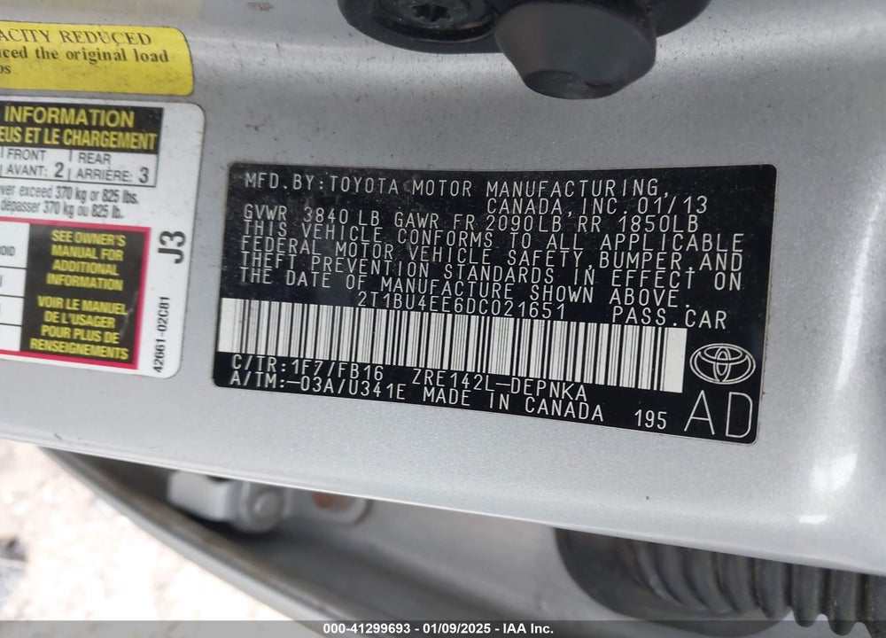 2013 TOYOTA COROLLA LE VIN: 2T1BU4EE6DC021651
