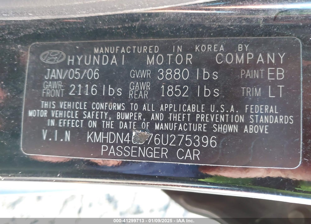 2006 HYUNDAI ELANTRA GLS/LIMITED VIN: KMHDN46D76U275396