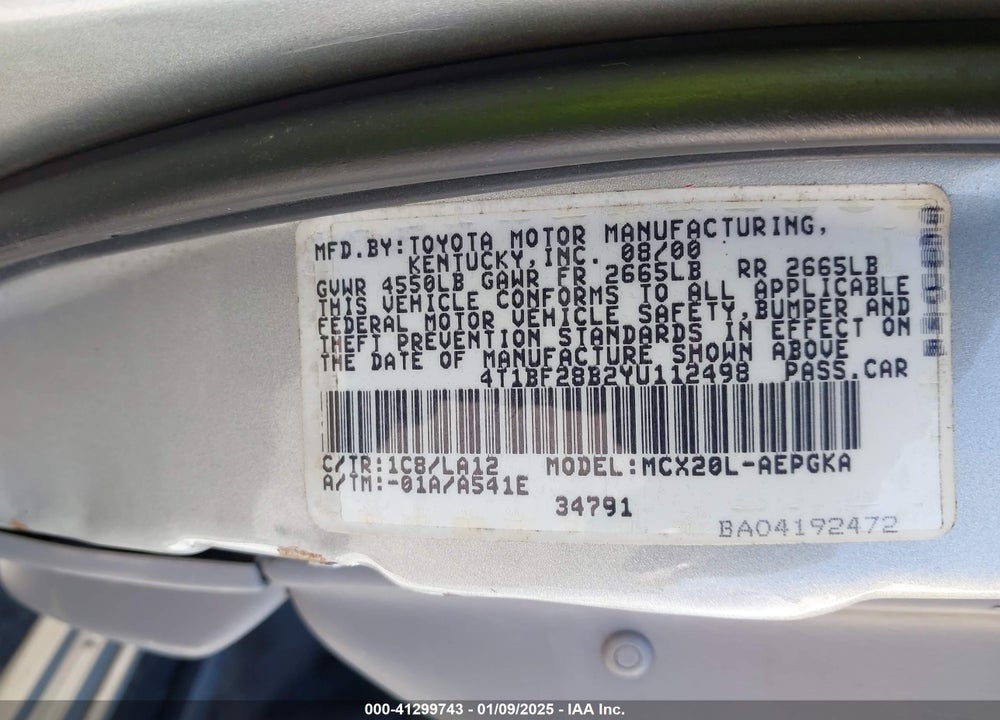 2000 TOYOTA AVALON XLS VIN: 4T1BF28B2YU112498