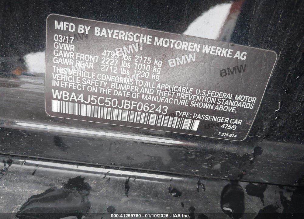 2018 BMW 440I GRAN COUPE VIN: WBA4J5C50JBF06243