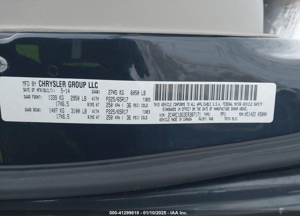 2014 CHRYSLER TOWN & COUNTRY TOURING VIN: 2C4RC1BG3ER387171