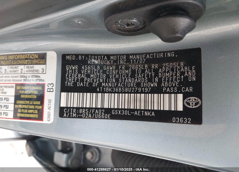2008 TOYOTA AVALON XL VIN: 4T1BK36B58U279197
