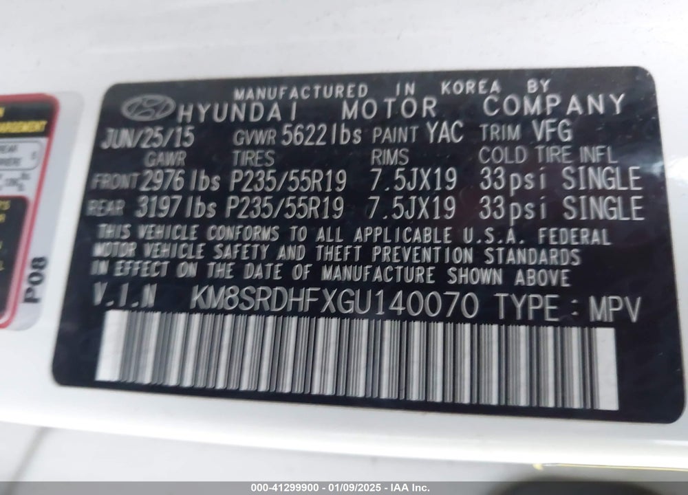 2016 HYUNDAI SANTA FE SE VIN: KM8SRDHFXGU140070
