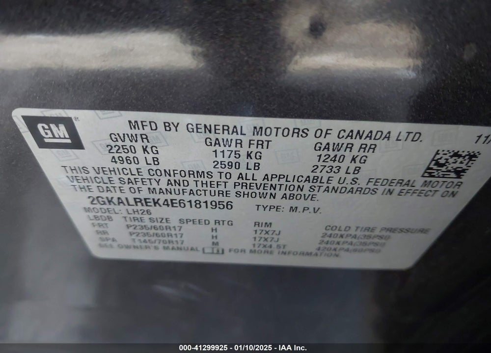 2014 GMC TERRAIN SLE-2 VIN: 2GKALREK4E6181956