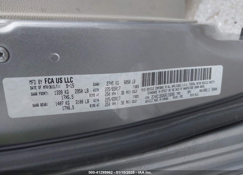 2016 CHRYSLER TOWN & COUNTRY TOURING VIN: 2C4RC1BG0GR133209