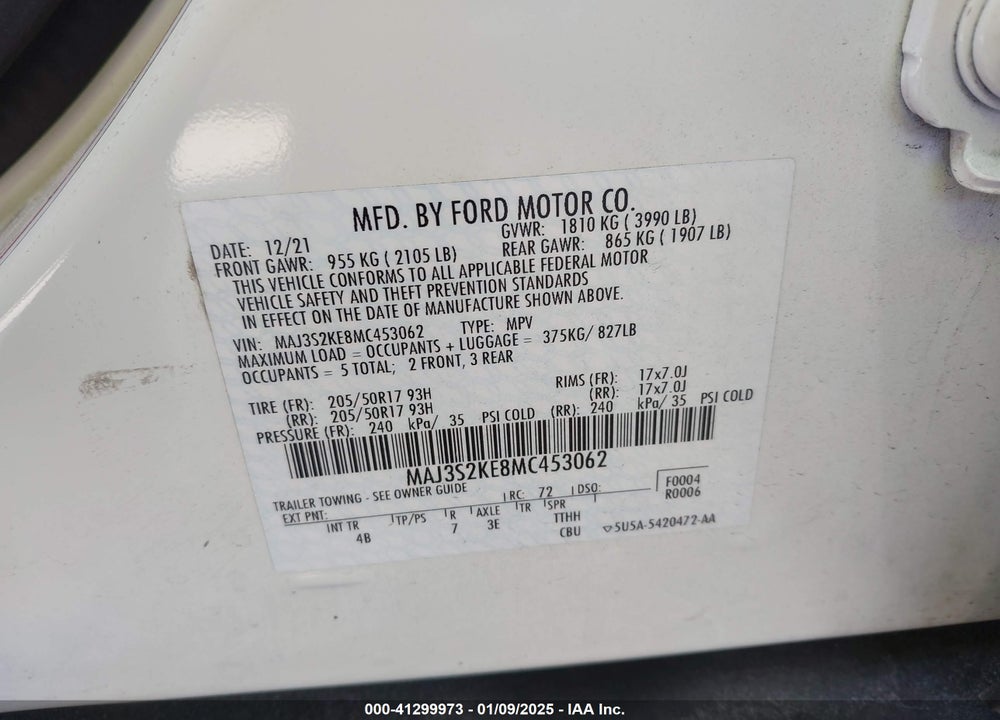 2021 FORD ECOSPORT TITANIUM VIN: MAJ3S2KE8MC453062