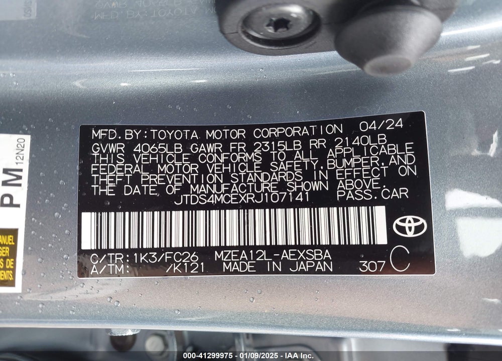 2024 TOYOTA COROLLA SE VIN: JTDS4MCEXRJ107141