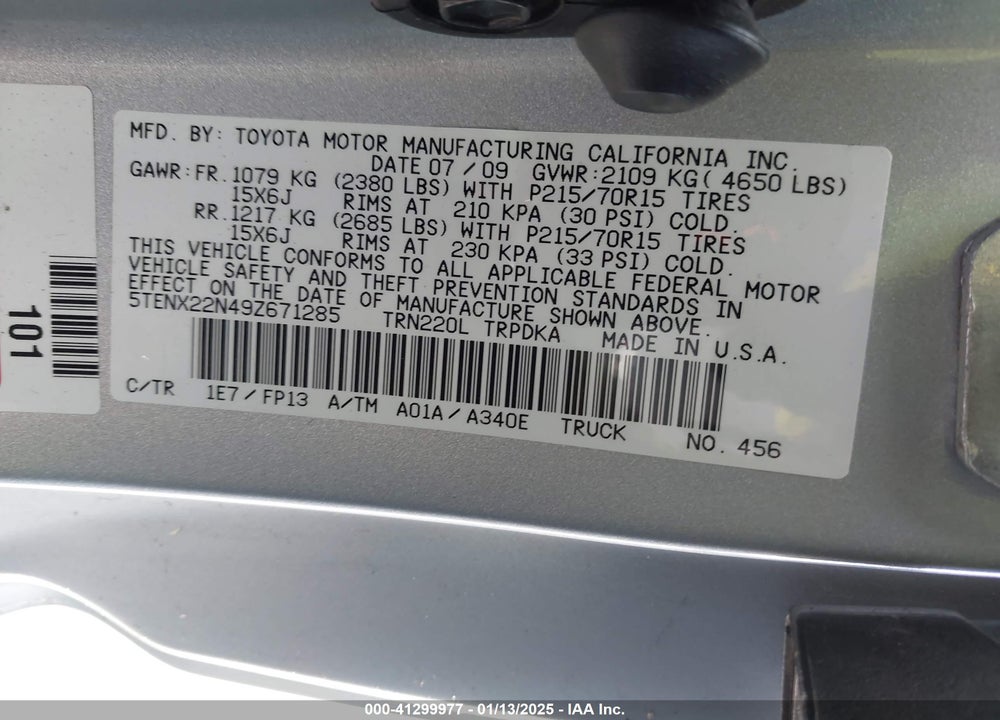 2009 TOYOTA TACOMA VIN: 5TENX22N49Z671285