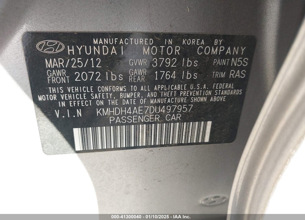 2013 HYUNDAI ELANTRA GLS/LIMITED VIN: KMHDH4AE7D4497957