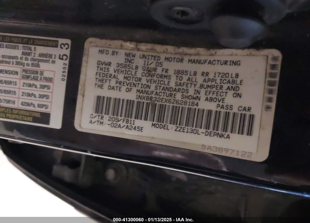 2006 TOYOTA COROLLA VIN: 1NXBR32EX6Z628184