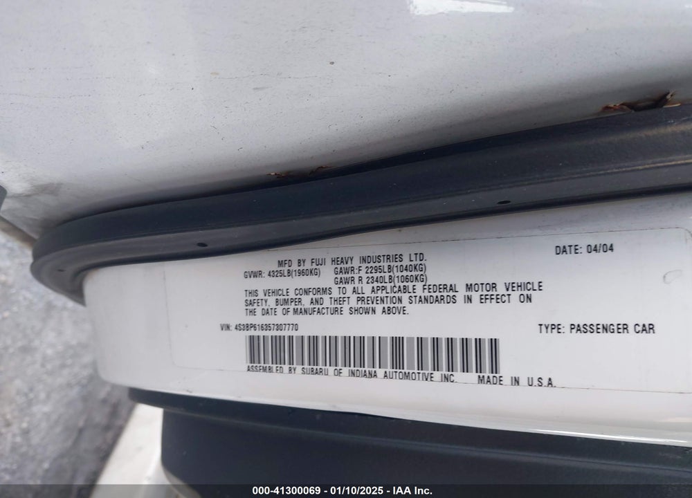 2005 SUBARU LEGACY 2.5I VIN: 4S3BP616357307770