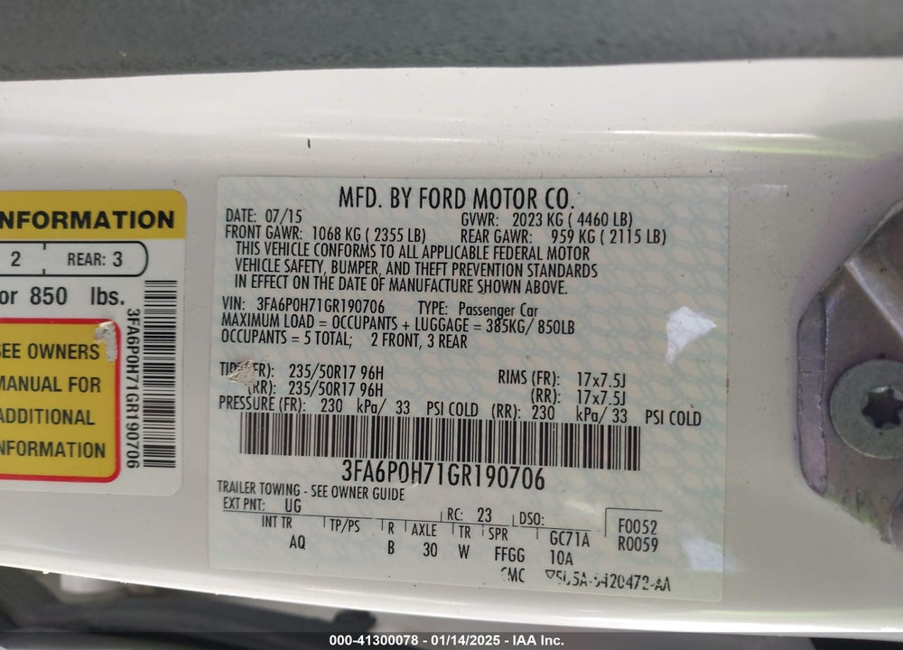 2016 FORD FUSION SE VIN: 3FA6P0H71GR190706