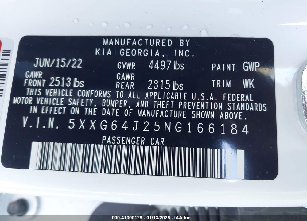 2022 KIA K5 VIN: 5XXG64J25NG166184