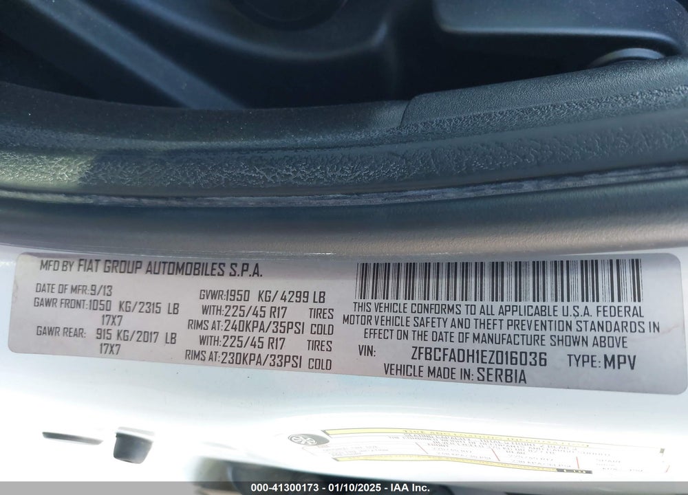 2014 FIAT 500L VIN: ZFBCFADH1EZ016036