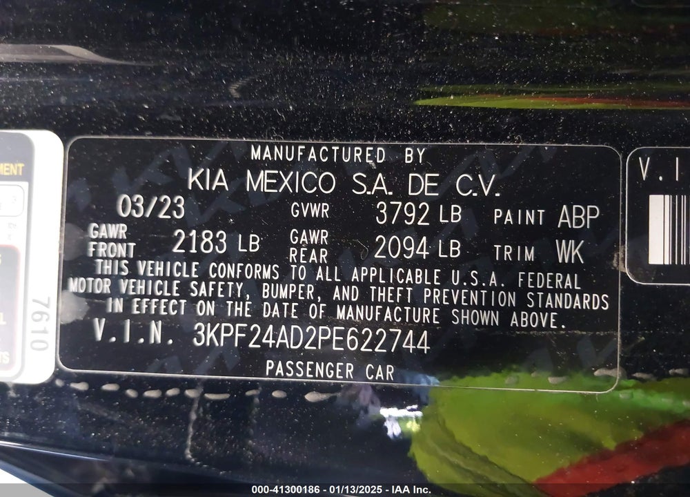 2023 KIA FORTE LXS VIN: 3KPF24AD2PE622744
