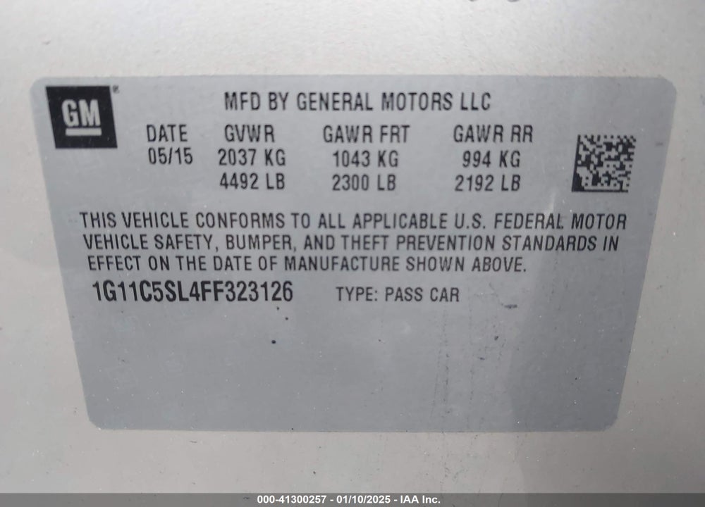 2015 CHEVROLET MALIBU VIN: 1G11C5SL4FF323126