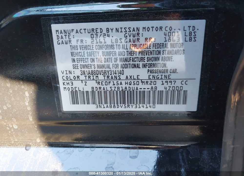 2024 NISSAN SENTRA VIN: 3N1AB8DV5RY314140
