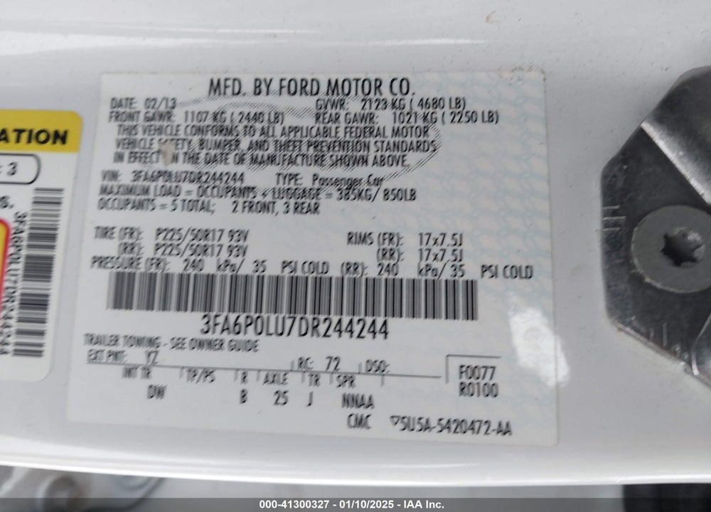 2013 FORD FUSION HYBRID SE VIN: 3FA6P0LU7DR244244