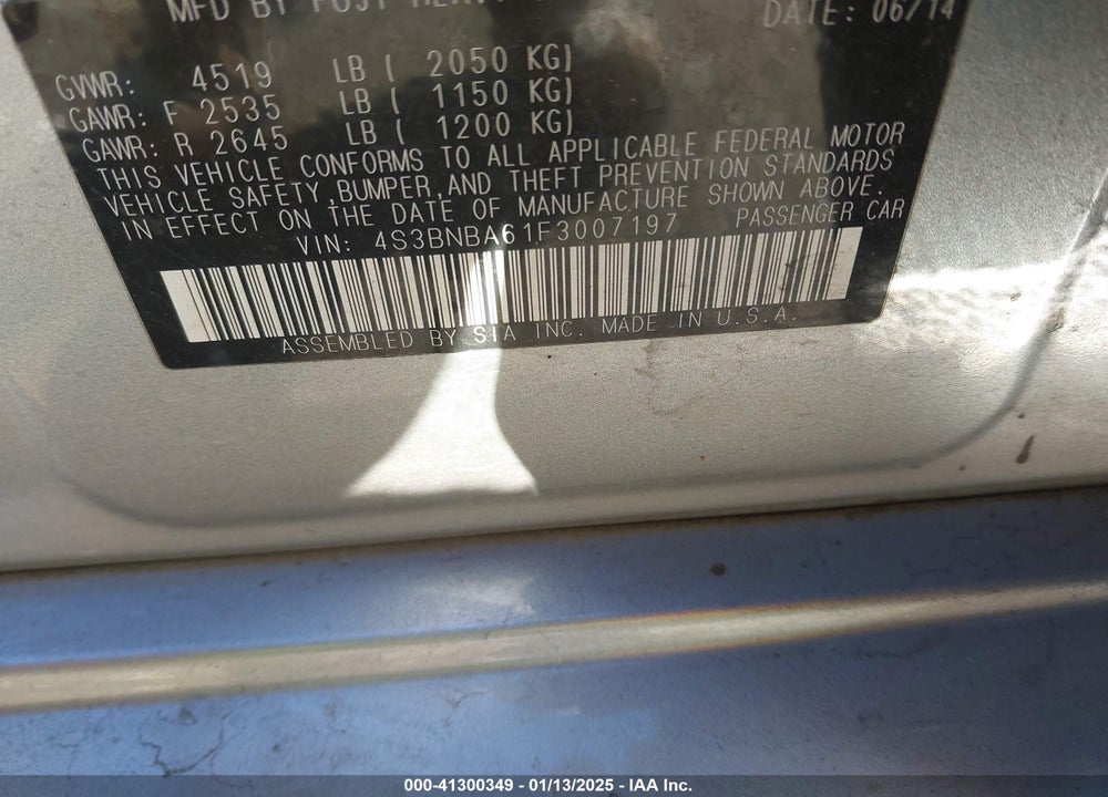 2015 SUBARU LEGACY VIN: 4S3BNBA61F3007197