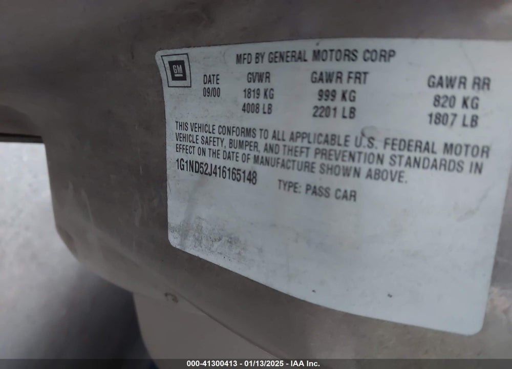 2001 CHEVROLET MALIBU VIN: 1G1ND52J416165148