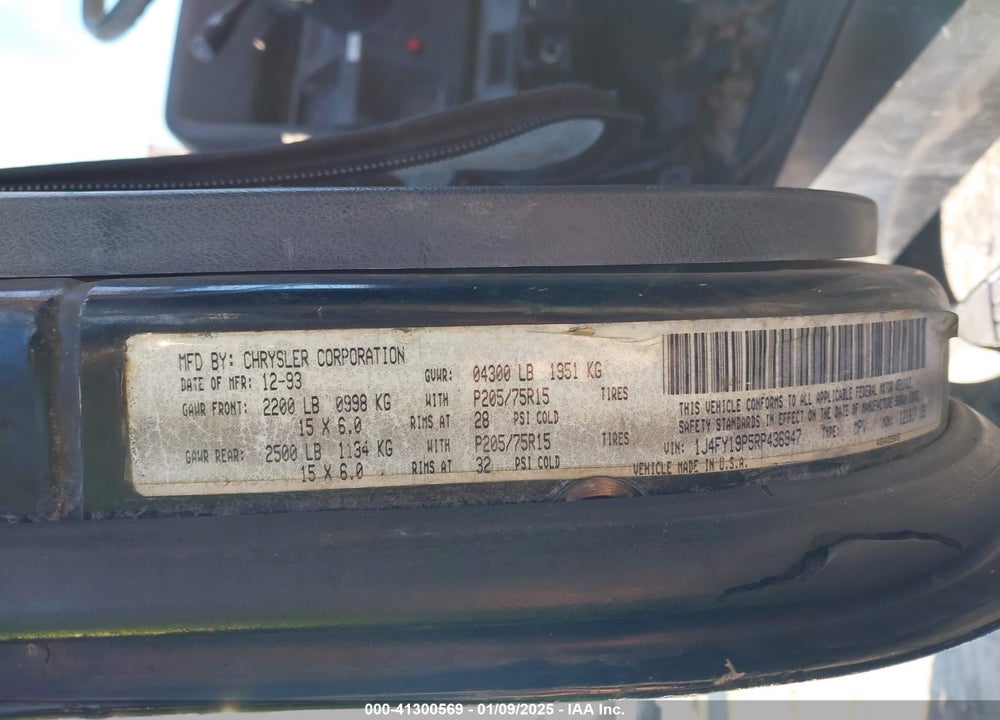 1994 JEEP WRANGLER / YJ S VIN: 1J4FY19P5RP436947