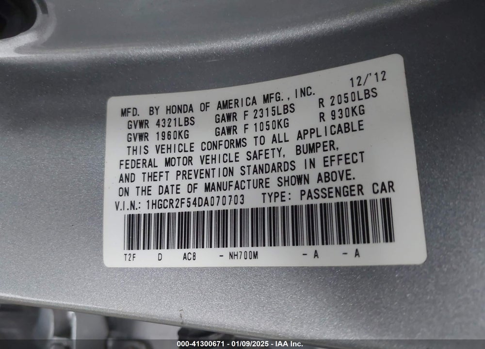 2013 HONDA ACCORD SPORT VIN: 1HGCR2F54DA070703