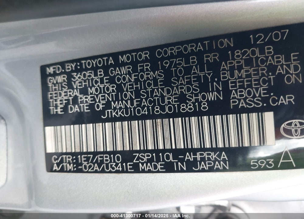 2008 SCION XD VIN: JTKKU10418J018818