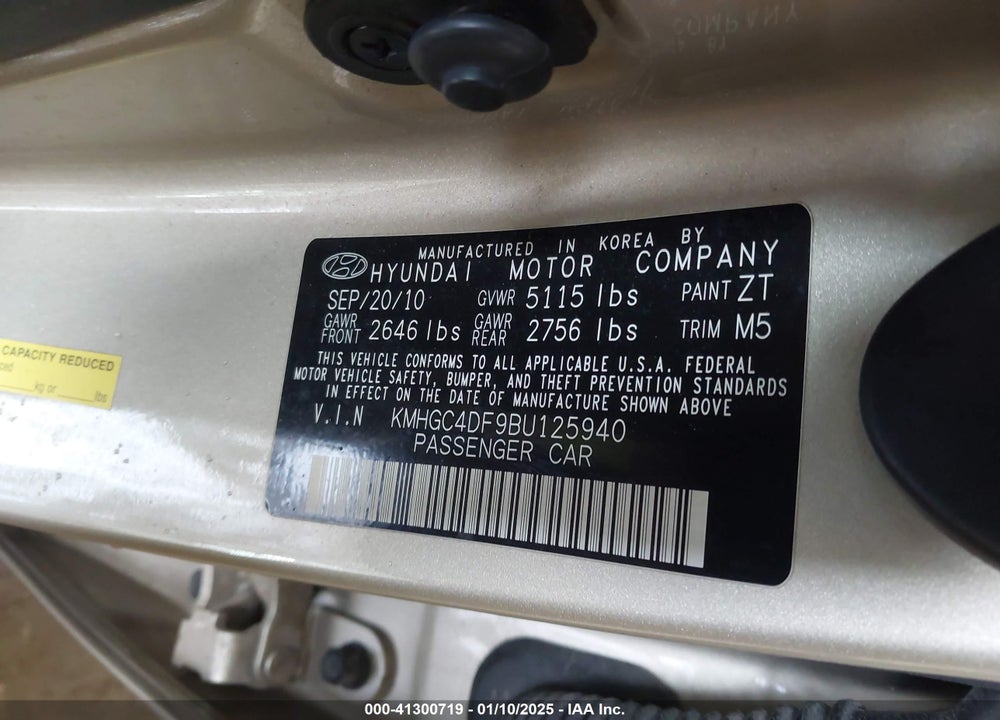 2011 HYUNDAI GENESIS 4.6 VIN: KMHGC4DF9BU125940