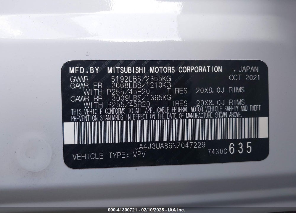 2022 MITSUBISHI OUTLANDER SE 2.5 2WD VIN: JA4J3UA86NZ047229