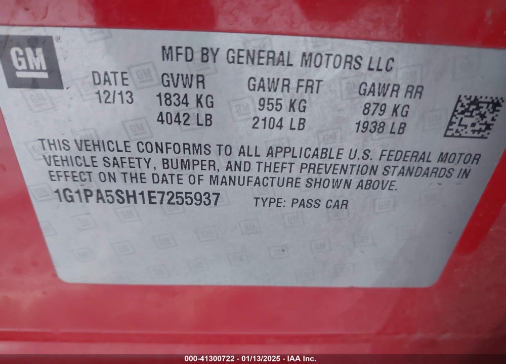 2014 CHEVROLET CRUZE LS AUTO VIN: 1G1PA5SH1E7255937