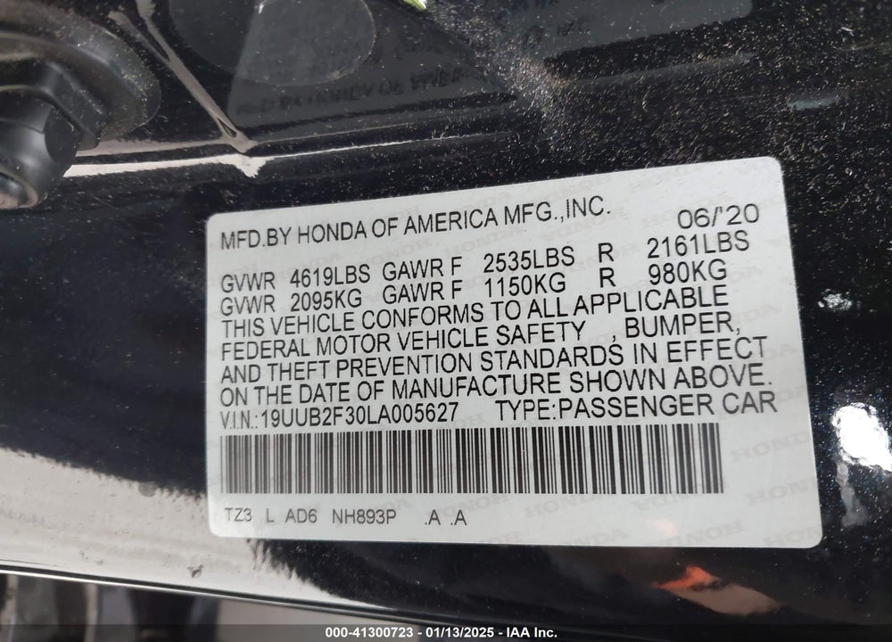 2020 ACURA TLX VIN: 19UUB2F30LA005627