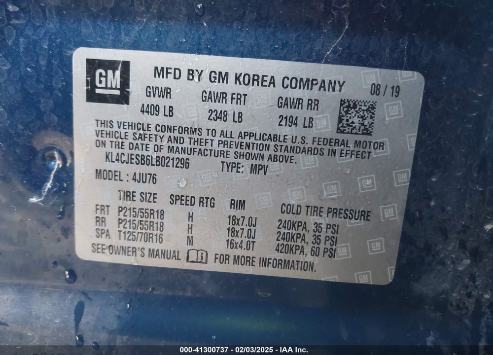 2020 BUICK ENCORE AWD PREFERRED VIN: KL4CJESB6LB021296