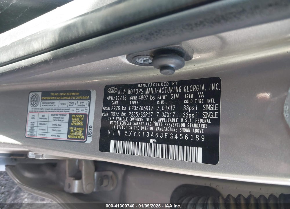 2014 KIA SORENTO LX VIN: 5XYKT3A63EG456189