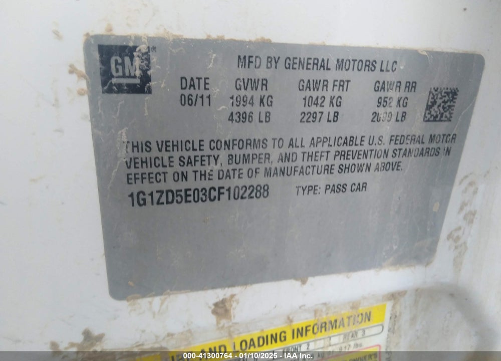 2012 CHEVROLET MALIBU VIN: 1G1ZD5E03CF102288
