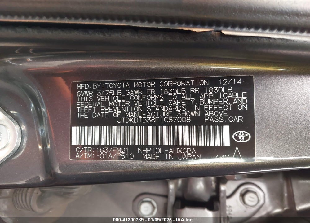 2015 TOYOTA PRIUS C THREE VIN: JTDKDTB38F1087008