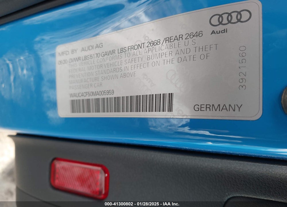 2021 AUDI S5 SPORTBACK VIN: WAUC4CF50MA005959
