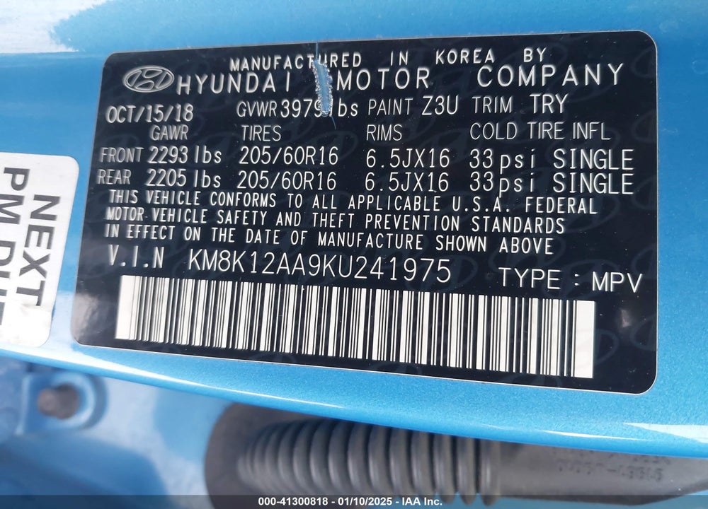 2019 HYUNDAI KONA SE VIN: KM8K12AA9KU241975