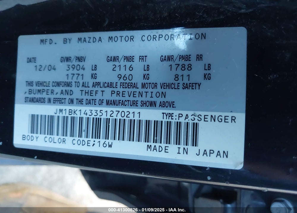2005 MAZDA 3 S VIN: JM1BK143351270211