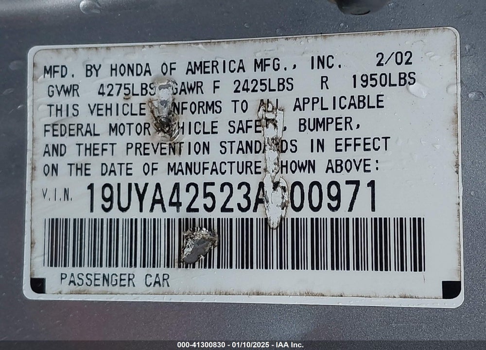 2003 ACURA CL 3.2 VIN: 19UYA42523A000971