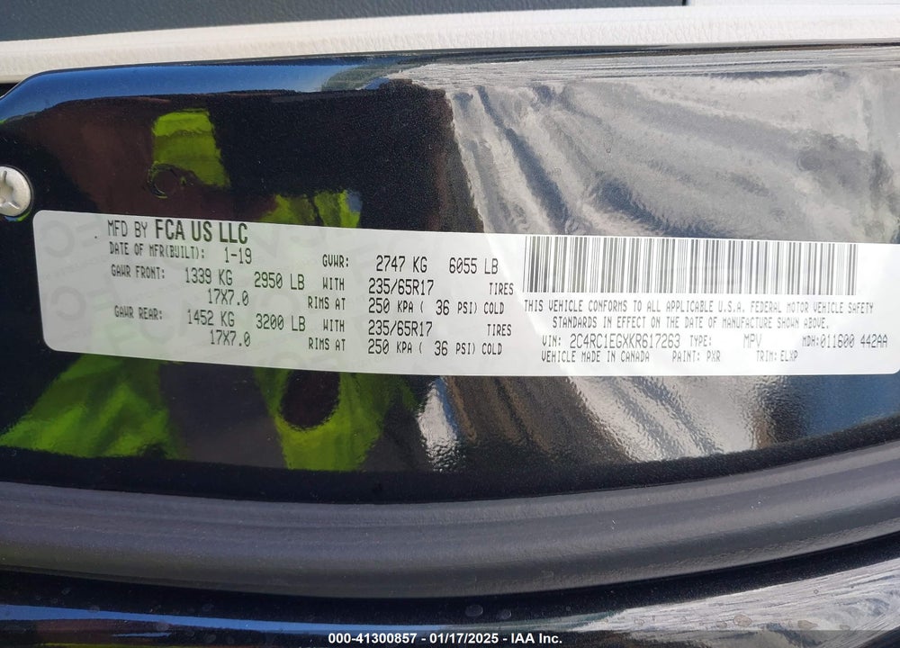 2019 CHRYSLER PACIFICA TOURING L PLUS VIN: 2C4RC1EGXKR617263
