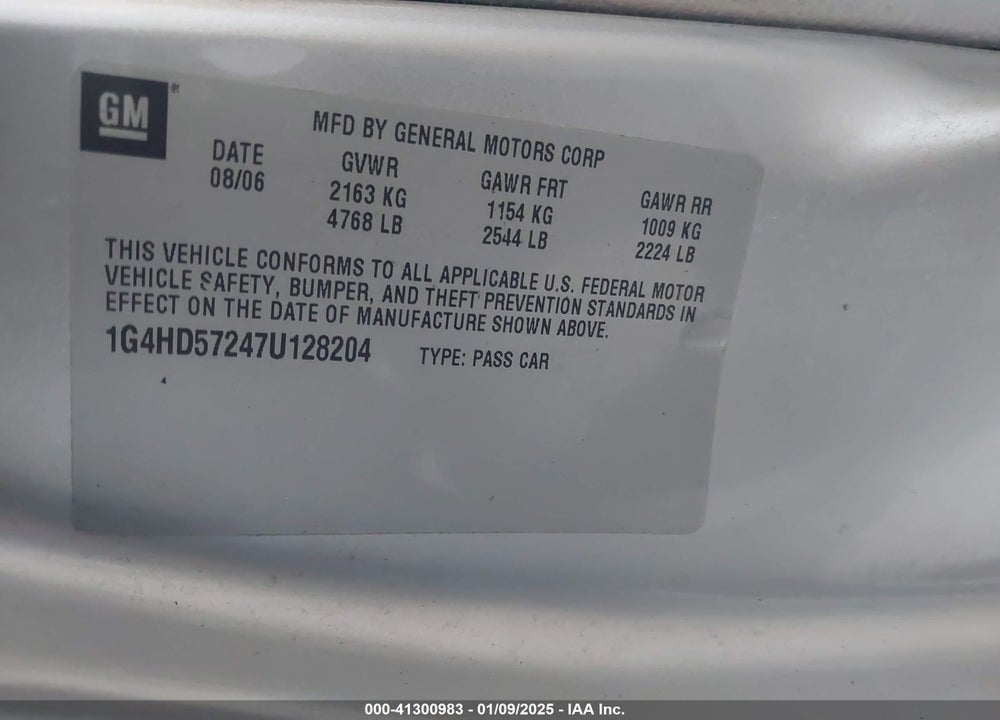 2007 BUICK LUCERNE CXL VIN: 1G4HD57247U128204