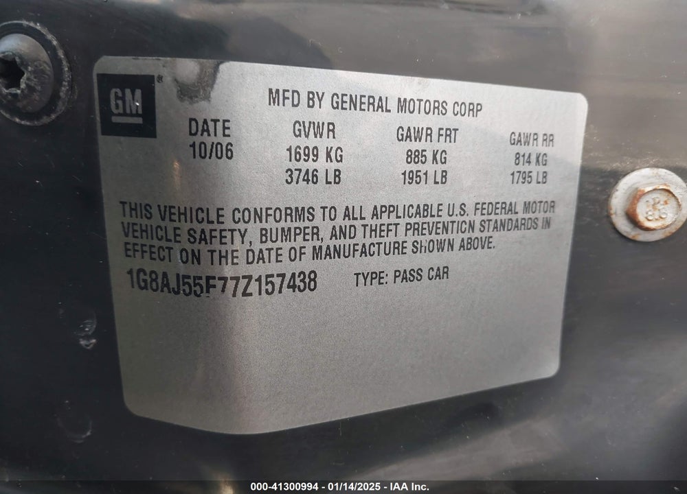 2007 SATURN ION 2 VIN: 1G8AJ55F77Z157438