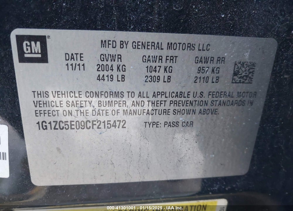 2012 CHEVROLET MALIBU VIN: 1G1ZC5E09CF215472