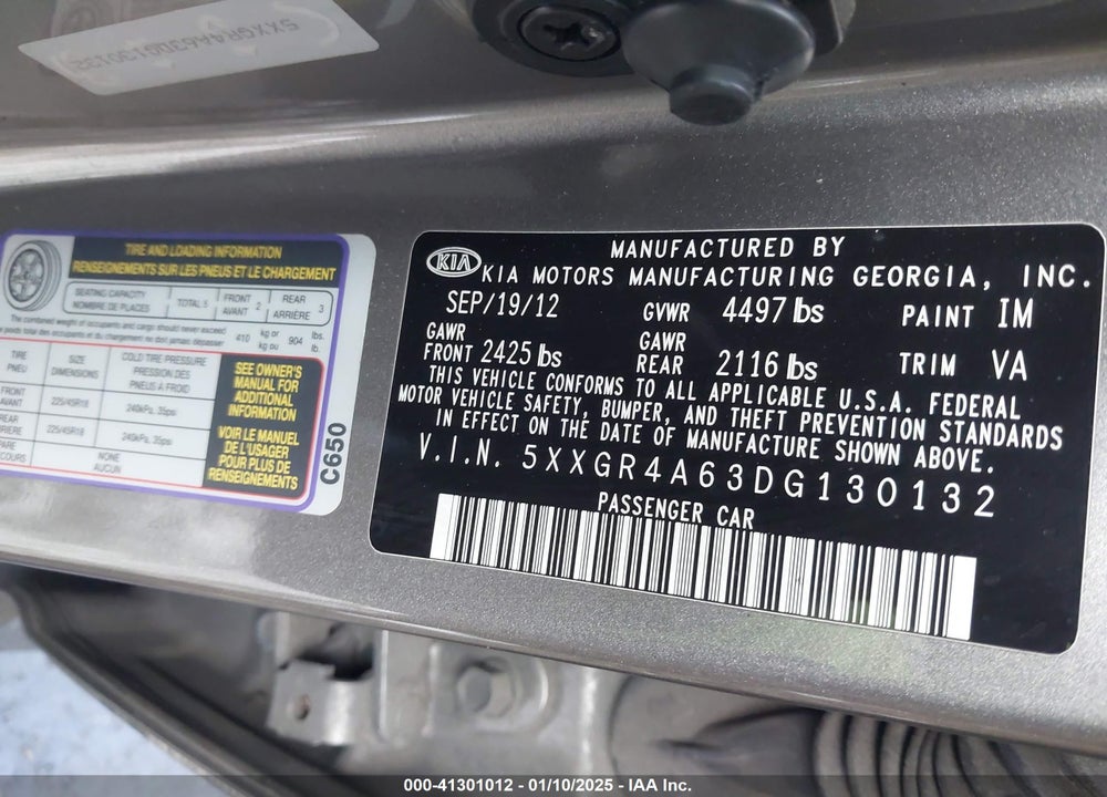 2013 KIA OPTIMA SX VIN: 5XXGR4A63DG130132