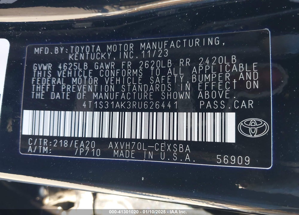 2024 TOYOTA CAMRY HYBRID VIN: 4T1S31AK3RU626441