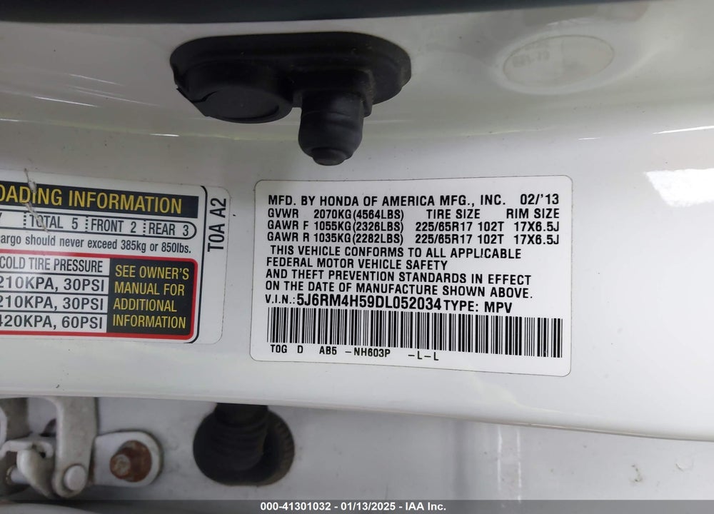2013 HONDA CR-V EX VIN: 5J6RM4H59DL052034