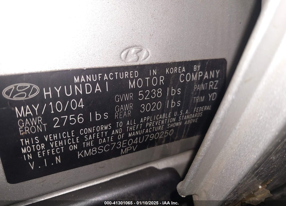 2004 HYUNDAI SANTA FE GLS/LX VIN: KM8SC73E04U790250